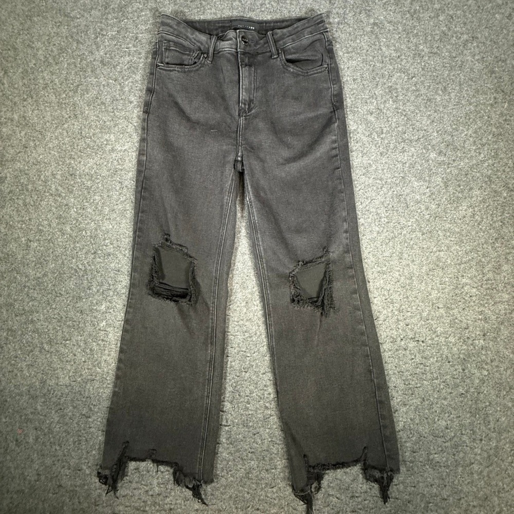 Risen Jeans Womens Size 9/29 Faded Black Distressed Wide Leg Raw Hem RDP5002